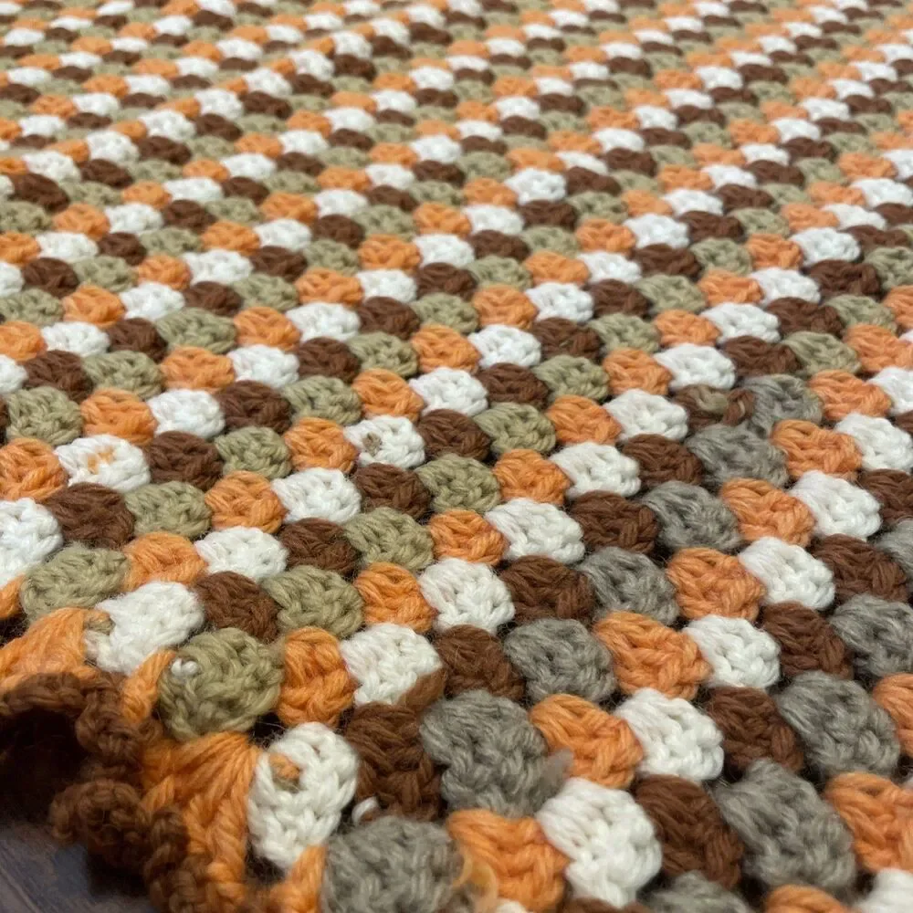 Vintage Moss Stitch Throw Blanket Approximately 45” X 60” Retro Colors